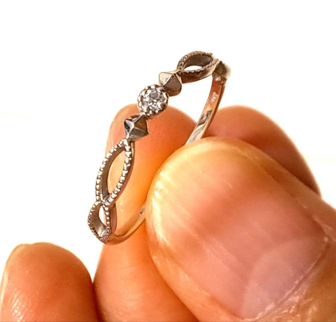 K10WG 5号 　ダイヤモンドリング　　透かし模様 ミル打ち