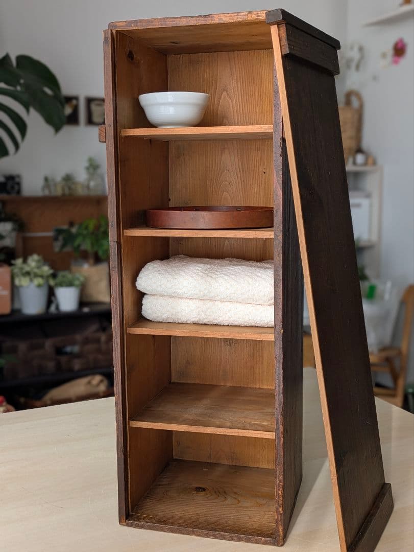 木製　什器　アンティーク　レトロ　食器棚　仕切り棚　収納棚　ラック