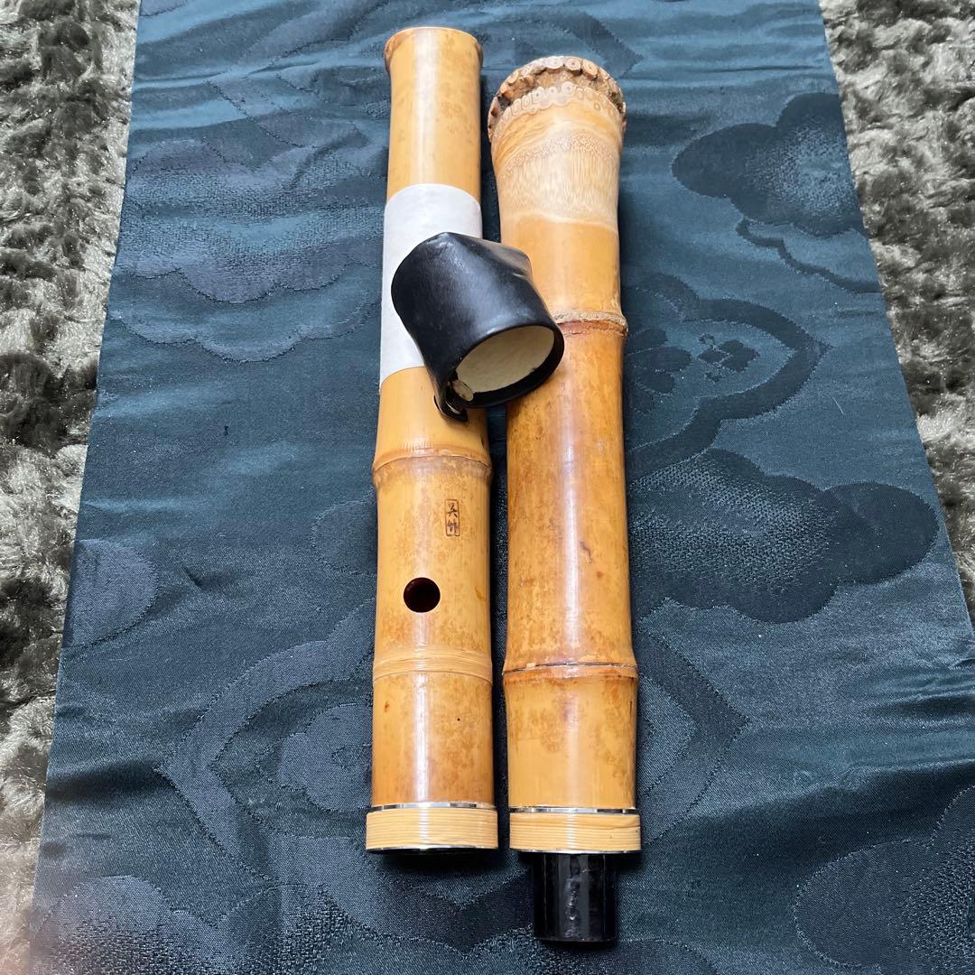 尺八 琴古流 在銘 中継ぎ緩み無し 一尺九寸管 籐巻き 銀三線 未使用品