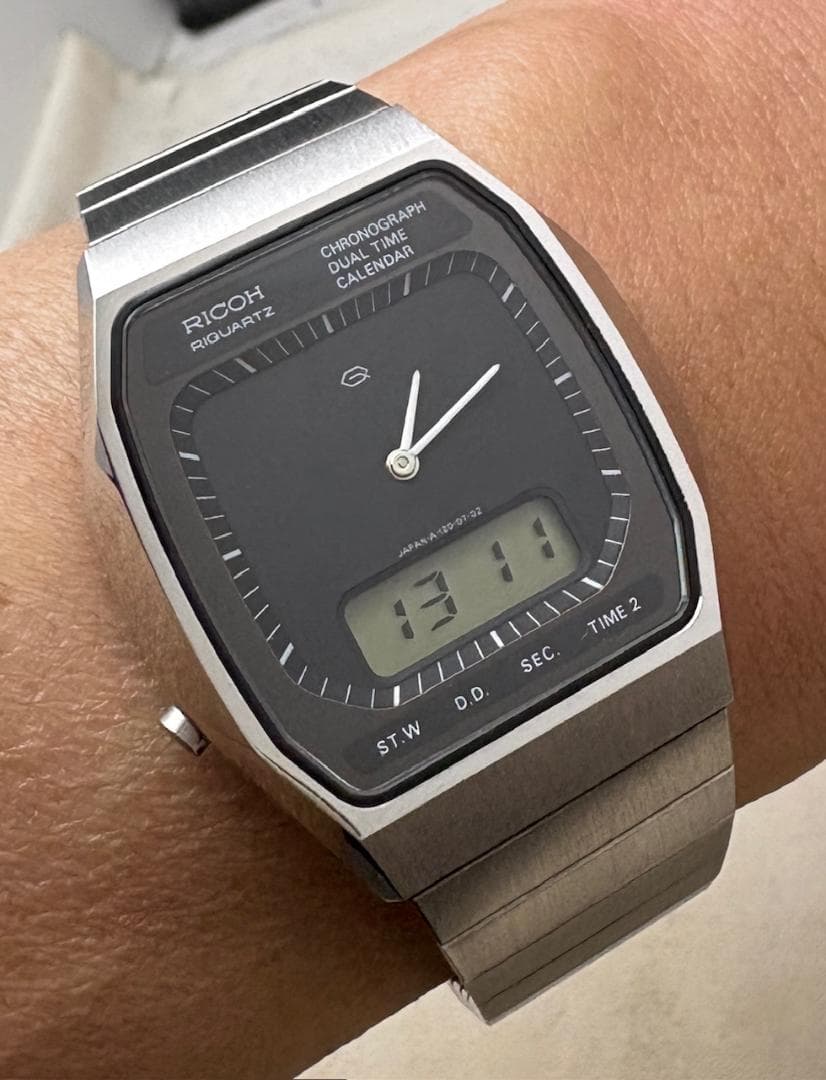865/稼働 80年代 リコー リクオーツ ミラー文字盤 デジアナ デジタル