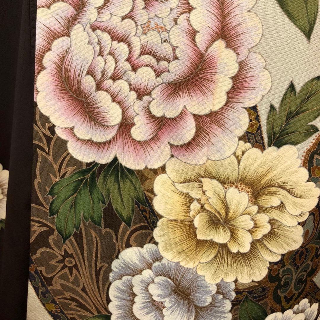 振袖フルセット(8点)・作家物・落款入り・更紗牡丹・高級縮緬・モダン・逸品