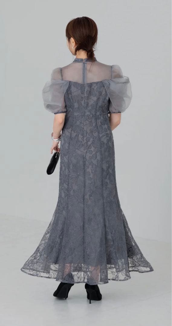 LEJA オーガンジー ドレープ パフスリーブ マーメイド ワンピースドレス