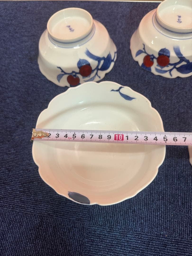 1709 深川製磁　染付柿文　中鉢　5客　15cm