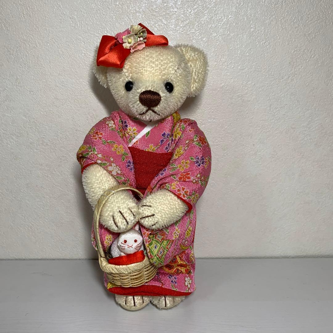 作家様　テディベア　ちりめん着物　籠＊ウサギ＊にんじん　ホワイトベア　可愛い♪