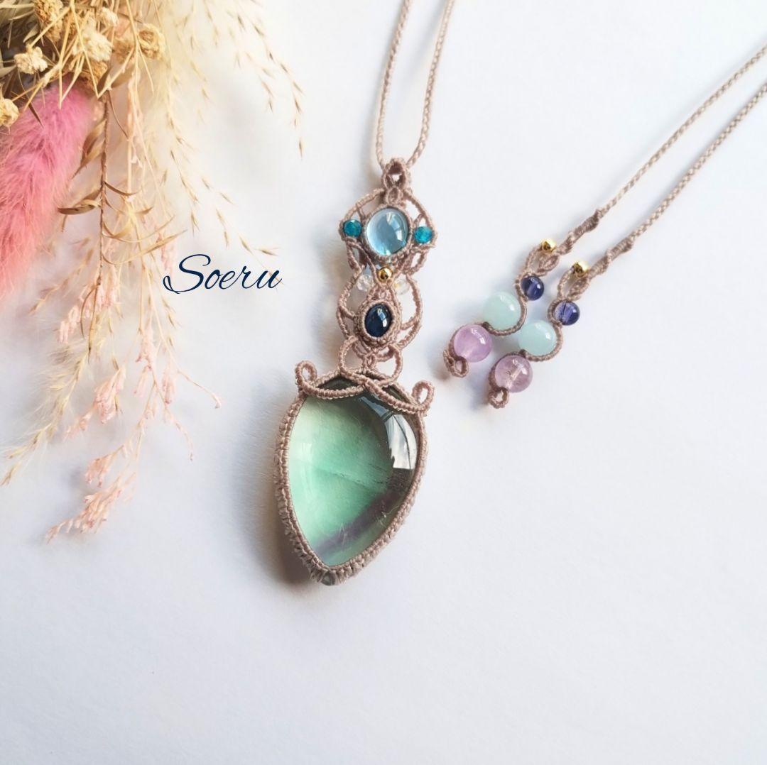 【ちーさん】マラカイト＆ガーデンクォーツのマクラメ編みネックレス他　天然石