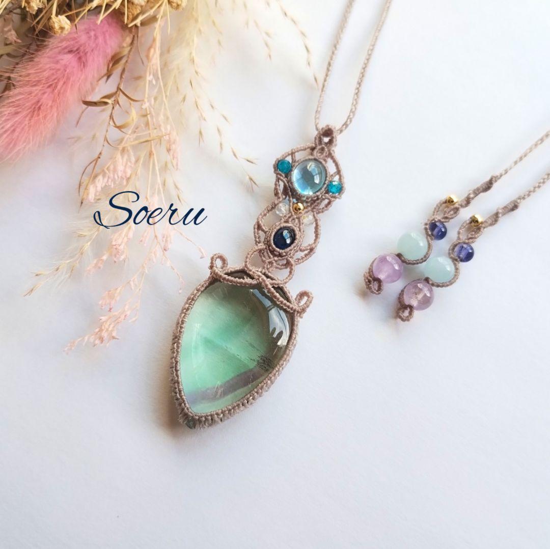 【ちーさん】マラカイト＆ガーデンクォーツのマクラメ編みネックレス他　天然石