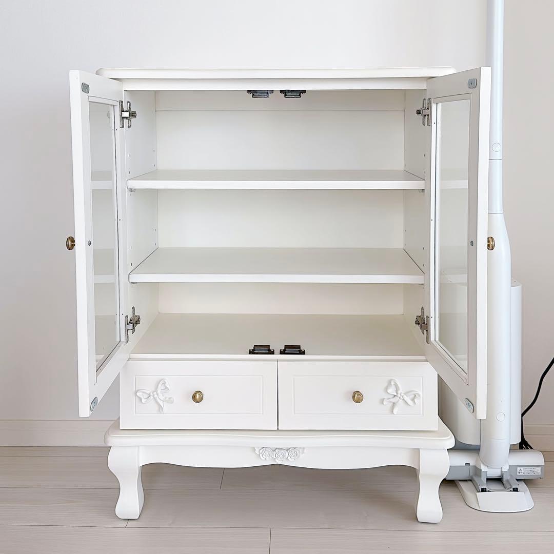 【本日まで〆】ココリボン ガラスキャビネット ホワイト