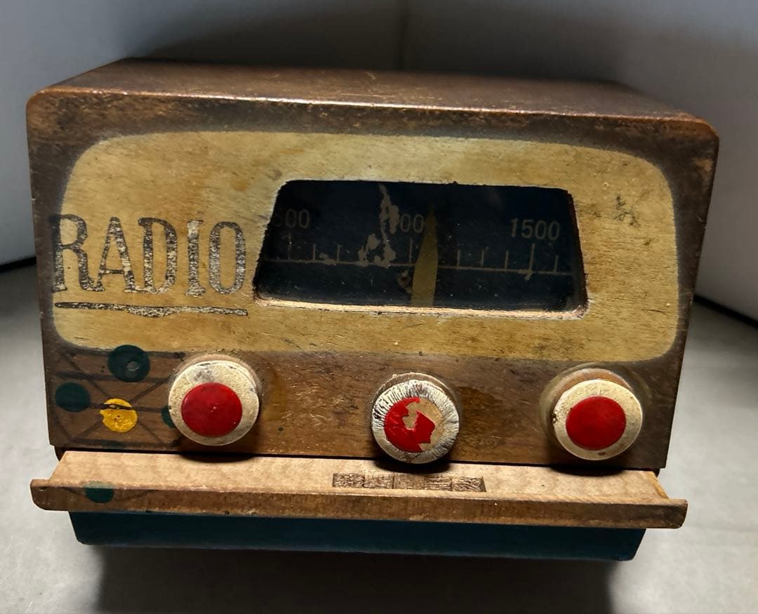 当時物 レトロ ビンテージ 真空管ラジオ型 木製貯金箱 希少