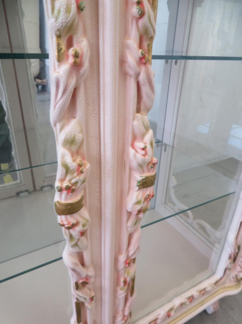 美品■ロココ■姫家具■花柄■ガラスキャビネット■ディスプレイケース■飾り棚■