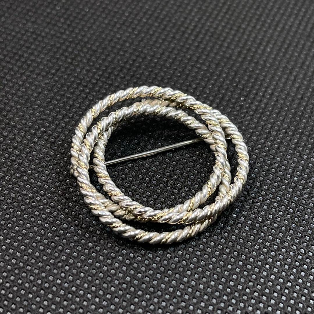 ティファニー　ブローチ　ツイスト　サークル　３連　18金　コンビ　#A-105