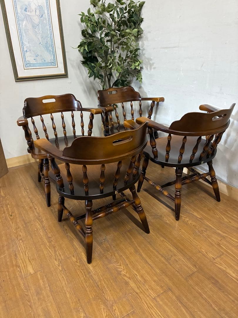 管366☆飛騨産業☆キツツキマーク☆高穂☆ダイニングテーブル/アームチェアー4脚