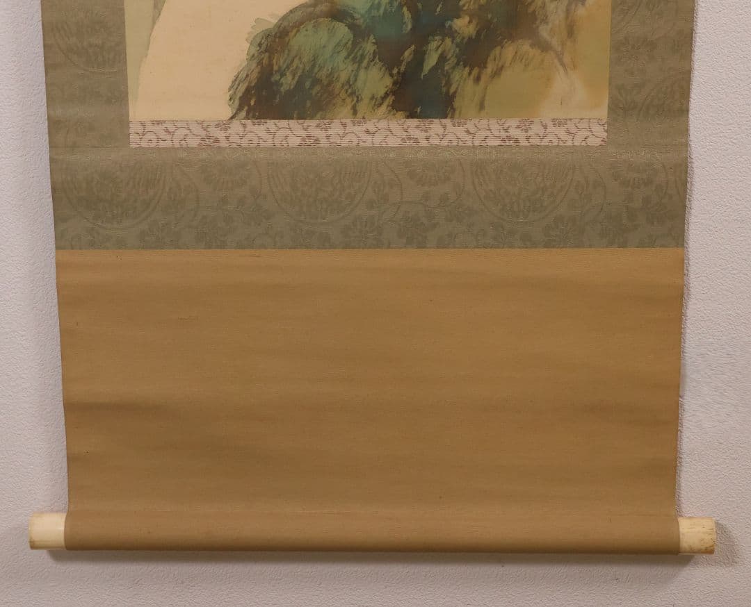 【模写】日本画 南部春邦 鳥 風景図 絹本 掛軸 彩色 明治大正 MB154