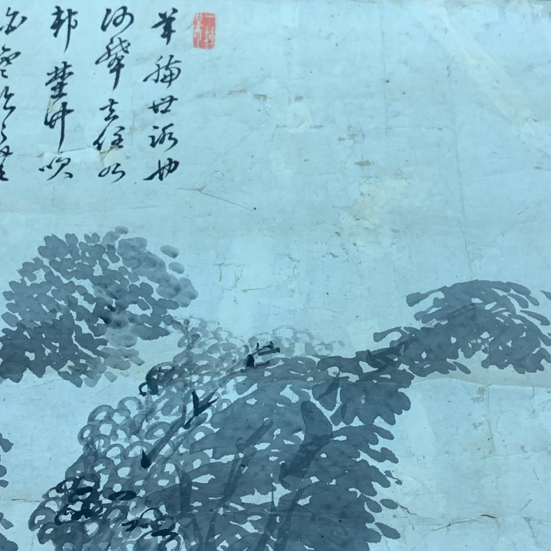 掛軸 岡田半江 風景水墨画 年中掛け 茶室 茶道具 江戸時代 江戸後期