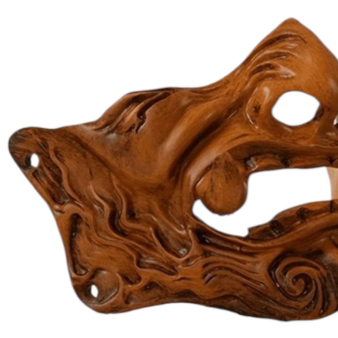 般若の半顔のお面木目風塗装怒った顔の面ハロウィン仮装コスプレ撮影パーティー狛犬