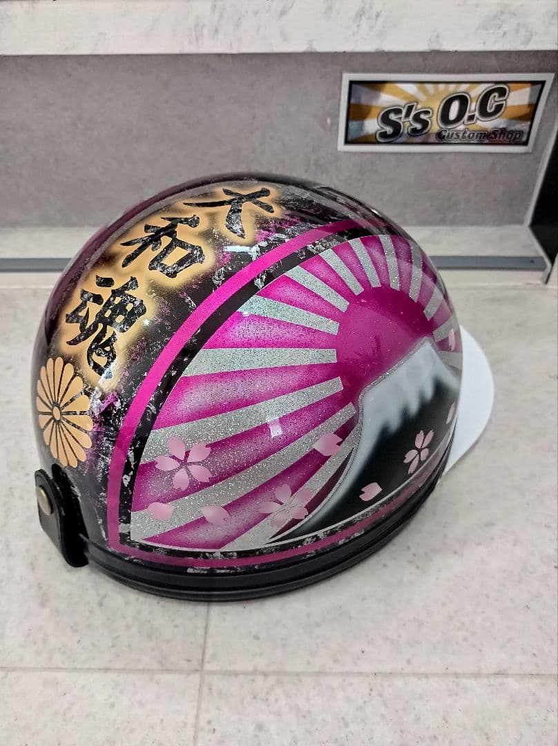 カスタムコルク半　黒ラップ✘Candyピンク富士日章　七色ラメ　文字変更無料