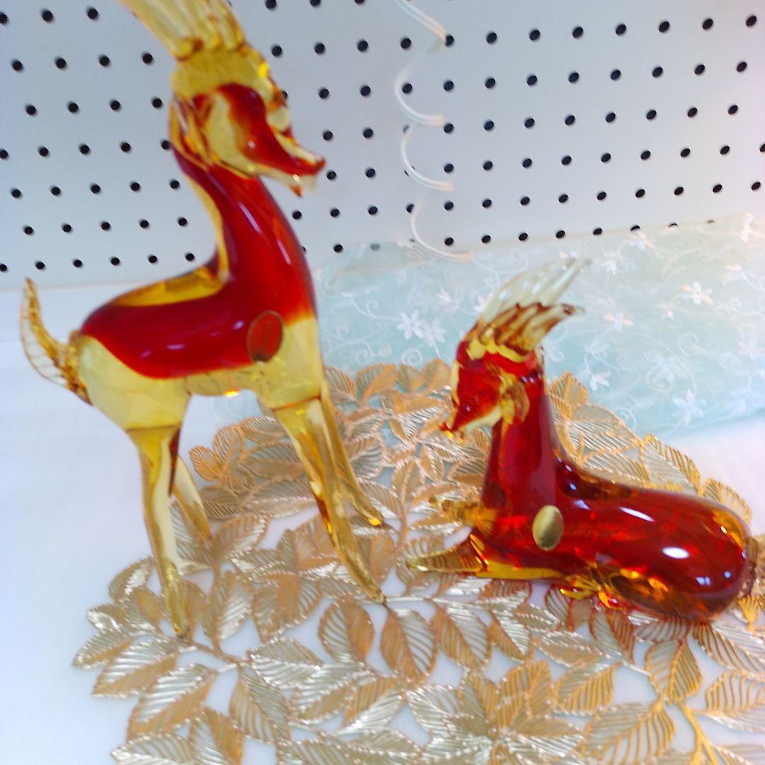 ムラーノベネチアンガラスお対 鹿の置物。