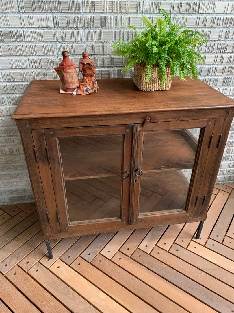 ビンテージ　古家具　リメイク　ショーケース　アイアン脚