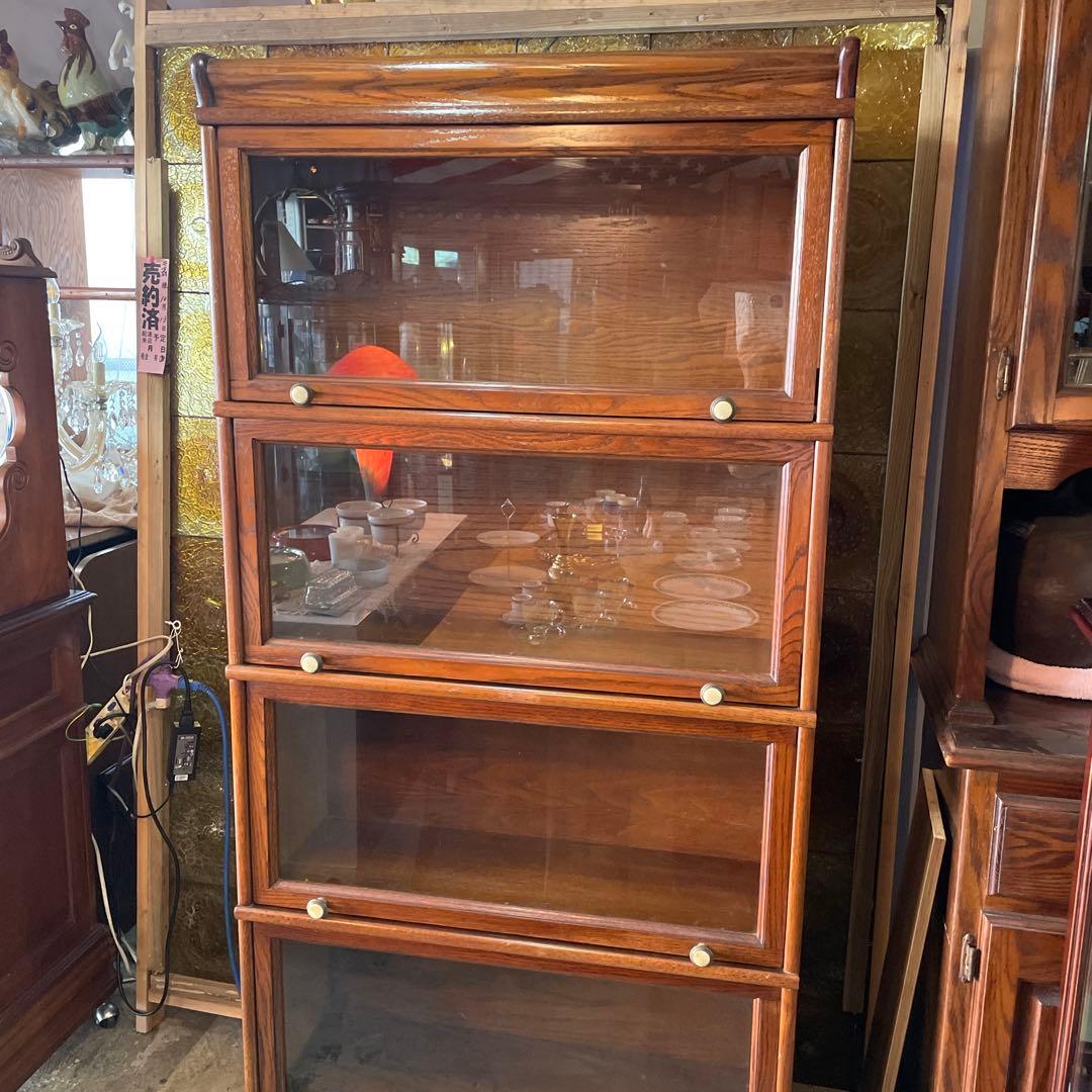 アメリカン・ヴィンテージガラスの跳ね上げ式スタッキングブックケース、・4段タイプ