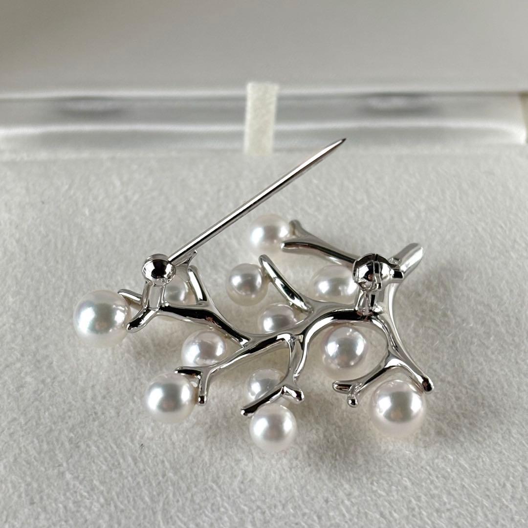 395【ミキモト】シルバー　パール　幸福の木　ブローチ　箱付き