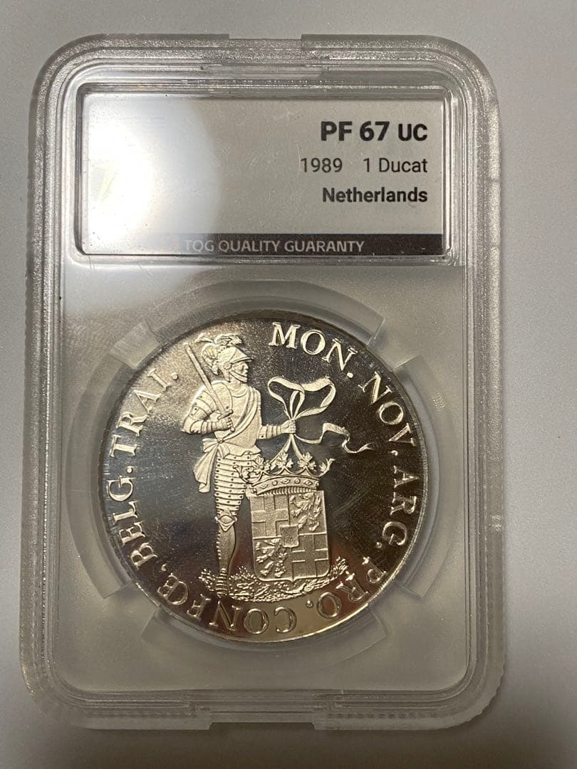鑑定付 PF67UC 1989年オランダ1ダカット大型銀貨