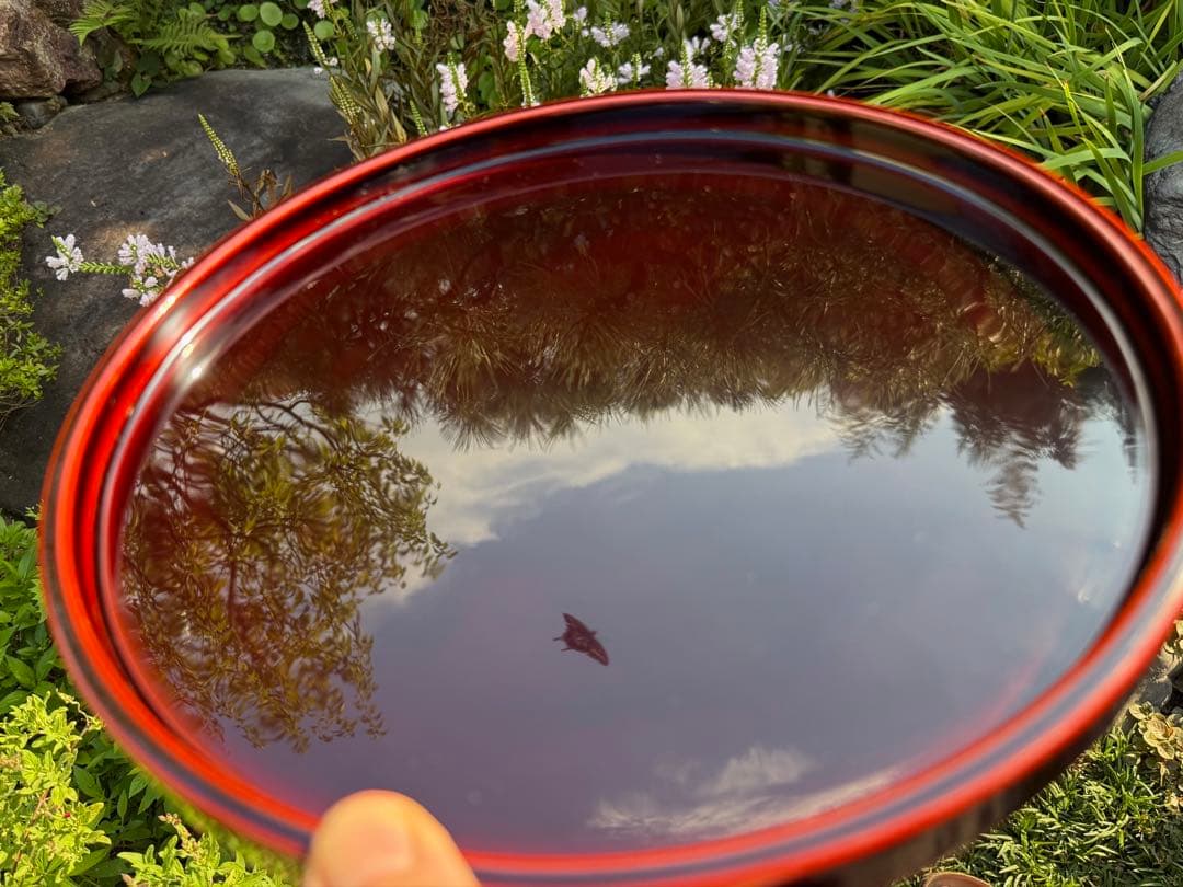 伝統漆器 円形盆 黒赤　うるし工芸　米永