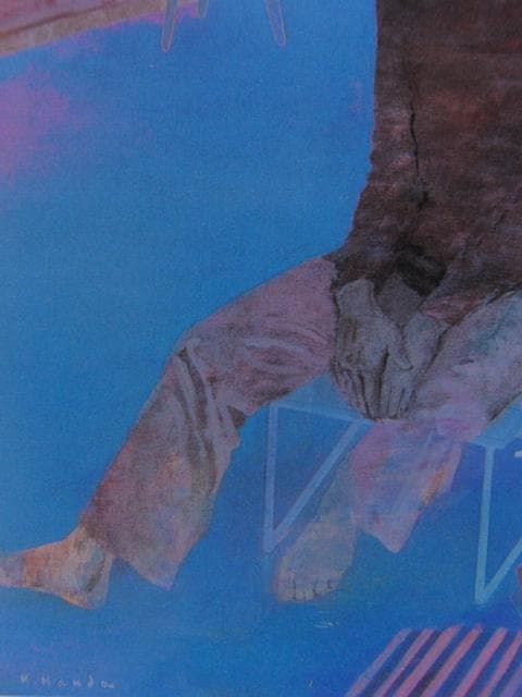 神田一明、放心する人、希少な画集より、新品高級額・額装付