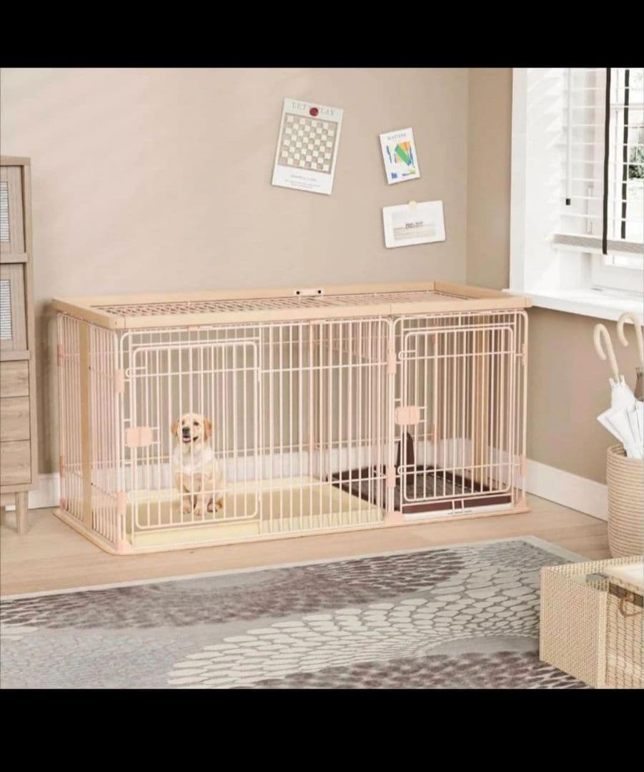 タイムセール　ペットサークル 犬 ゲージ ケージ 屋根付き ピンクベージュ