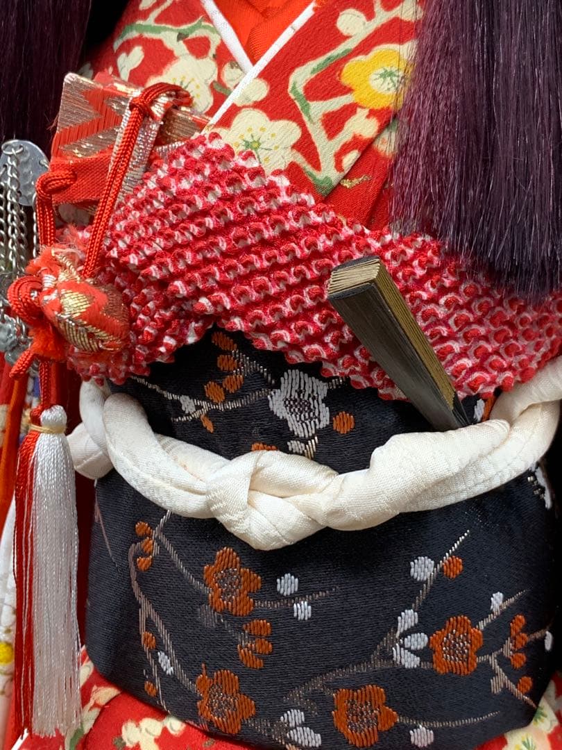 市松人形 赤色の着物 約42cmガラスケース入り約57cm