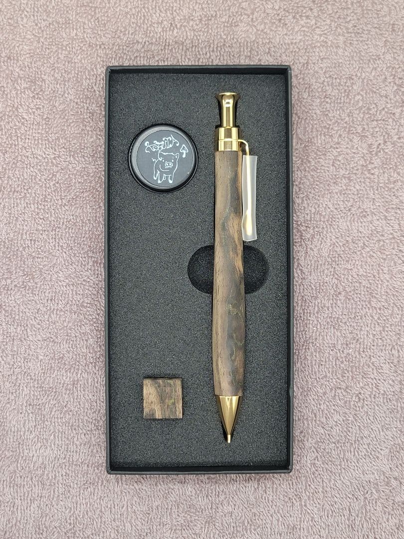 新品　こぶた工房　黒柿孔雀杢　極上　シャープペンシル0.5ミリ