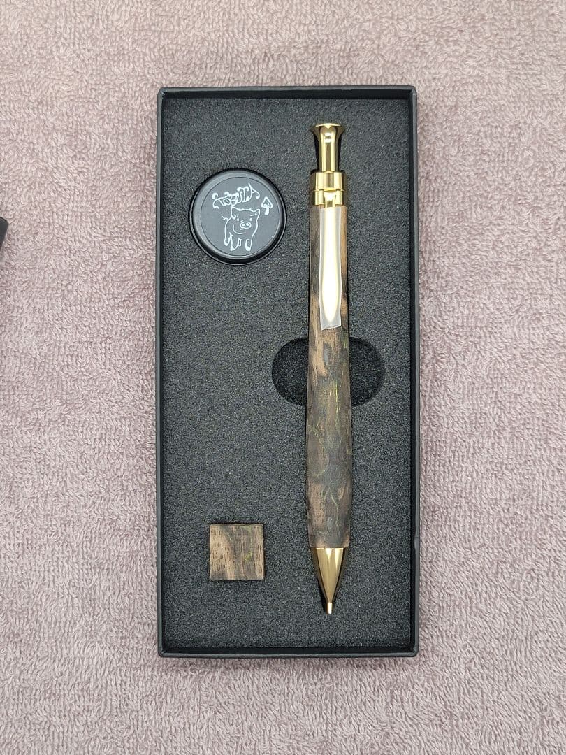 新品　こぶた工房　黒柿孔雀杢　極上　シャープペンシル0.5ミリ