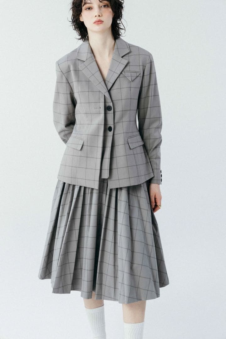 【定価70%オフ】THETOE 新品未使用グレー チェック　プリーツスカート S