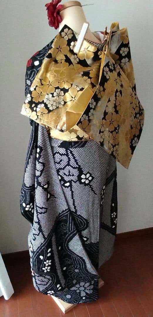 ☆199様　329.黒の総絞り　振袖7点セット　正絹　フルセット　成人式