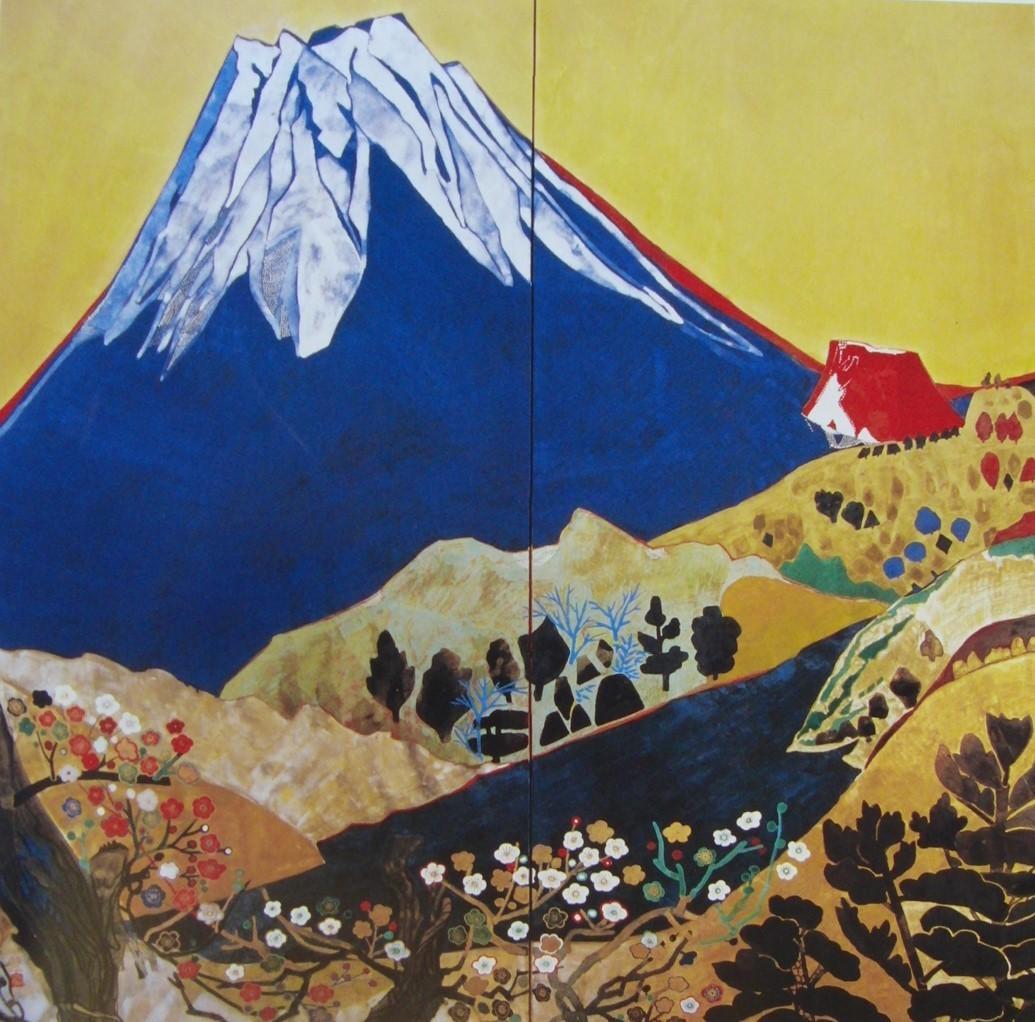 片岡 球子、【春の富士（梅）】、大判、超希少画集・額装画、状態良好