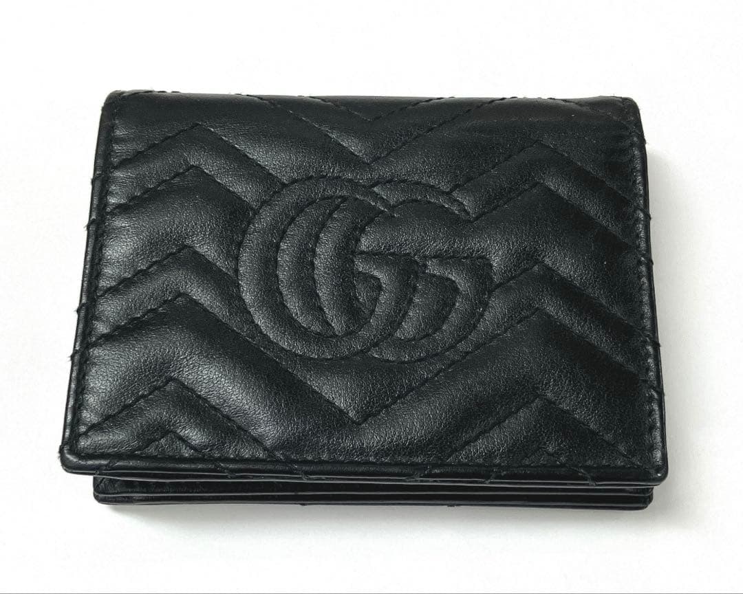 GUCCI 二つ折り財布 キルティング マーモントGG レザー