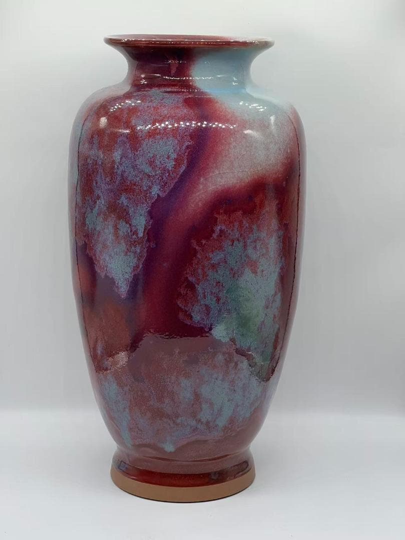 鈞窯　天青釉紫斑瓶　窯変釉　辰砂　花入　花瓶　茶道具 唐物(B-41)