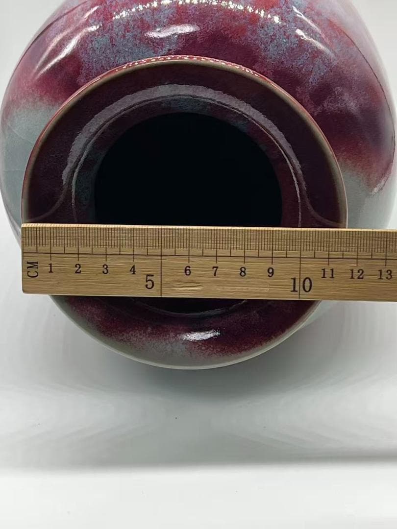 鈞窯　天青釉紫斑瓶　窯変釉　辰砂　花入　花瓶　茶道具 唐物(B-41)