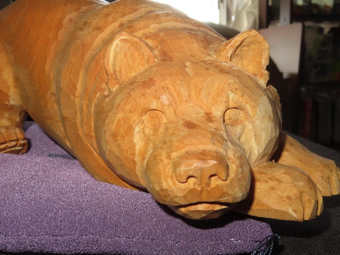 3 金岡作 金岡茂幸？　犬　イヌ 一刀彫　木彫り　木彫刻　アイヌ　北海道