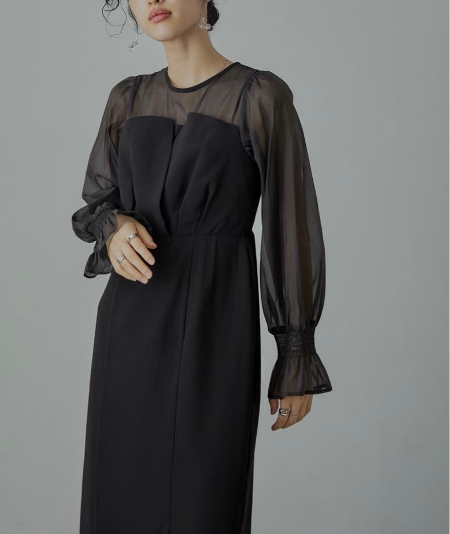 nianaビスチェ風　ボリュームスリーブシフォンドレス　結婚式　お呼ばれ　大きい