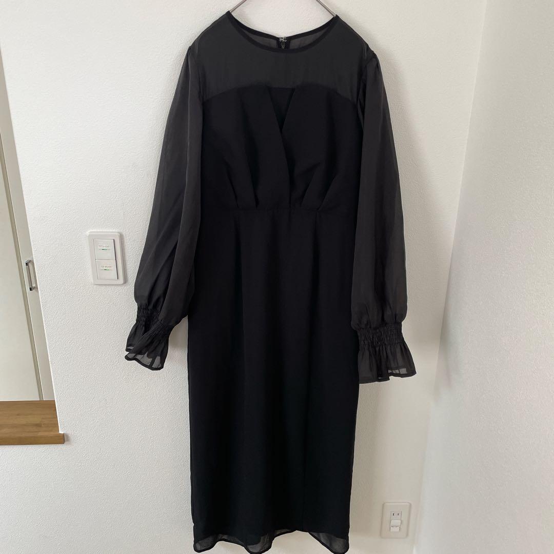 nianaビスチェ風　ボリュームスリーブシフォンドレス　結婚式　お呼ばれ　大きい