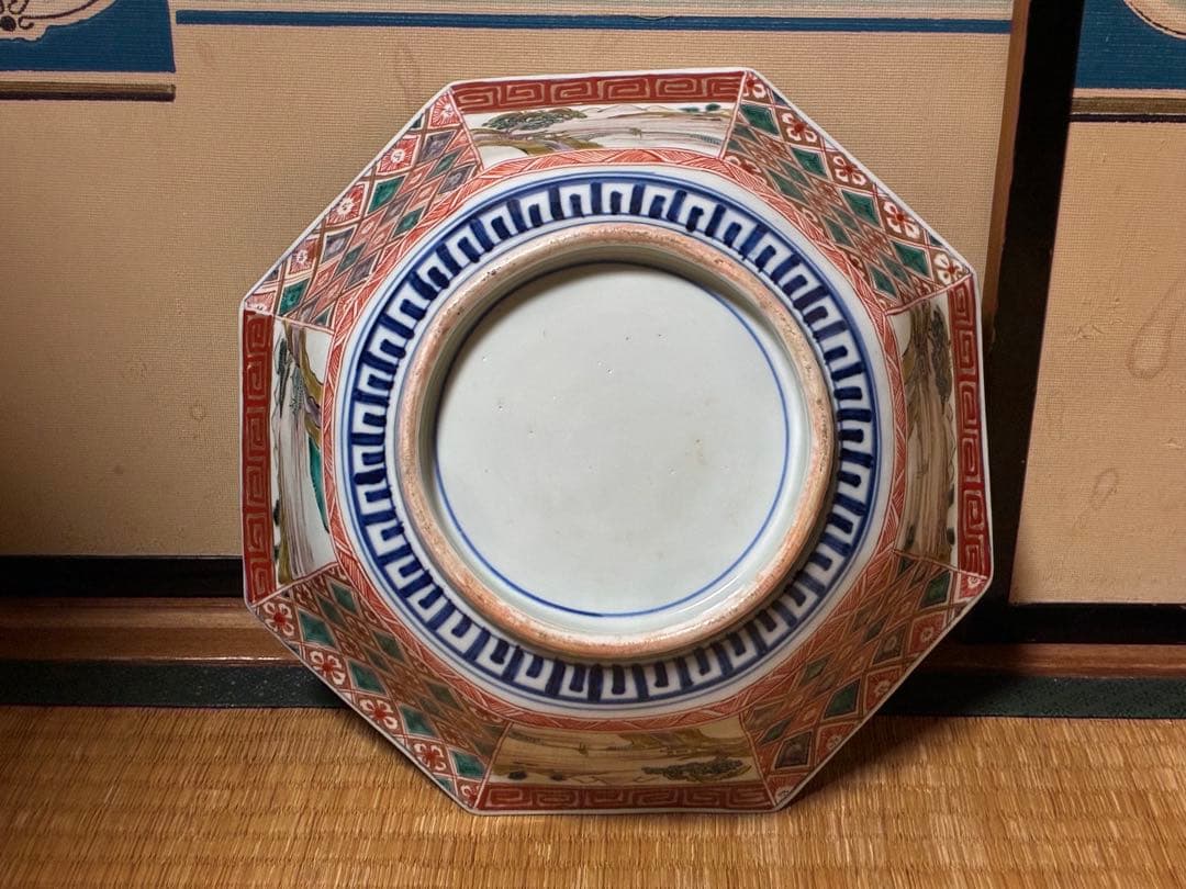 古伊万里 色絵 金彩 風景紋 八角鉢 盛鉢 時代物
