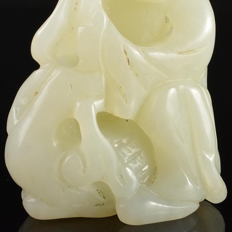 中国　玉石白玉彫刻　人物刻　根付　紙鎮　置物　C　R7134E