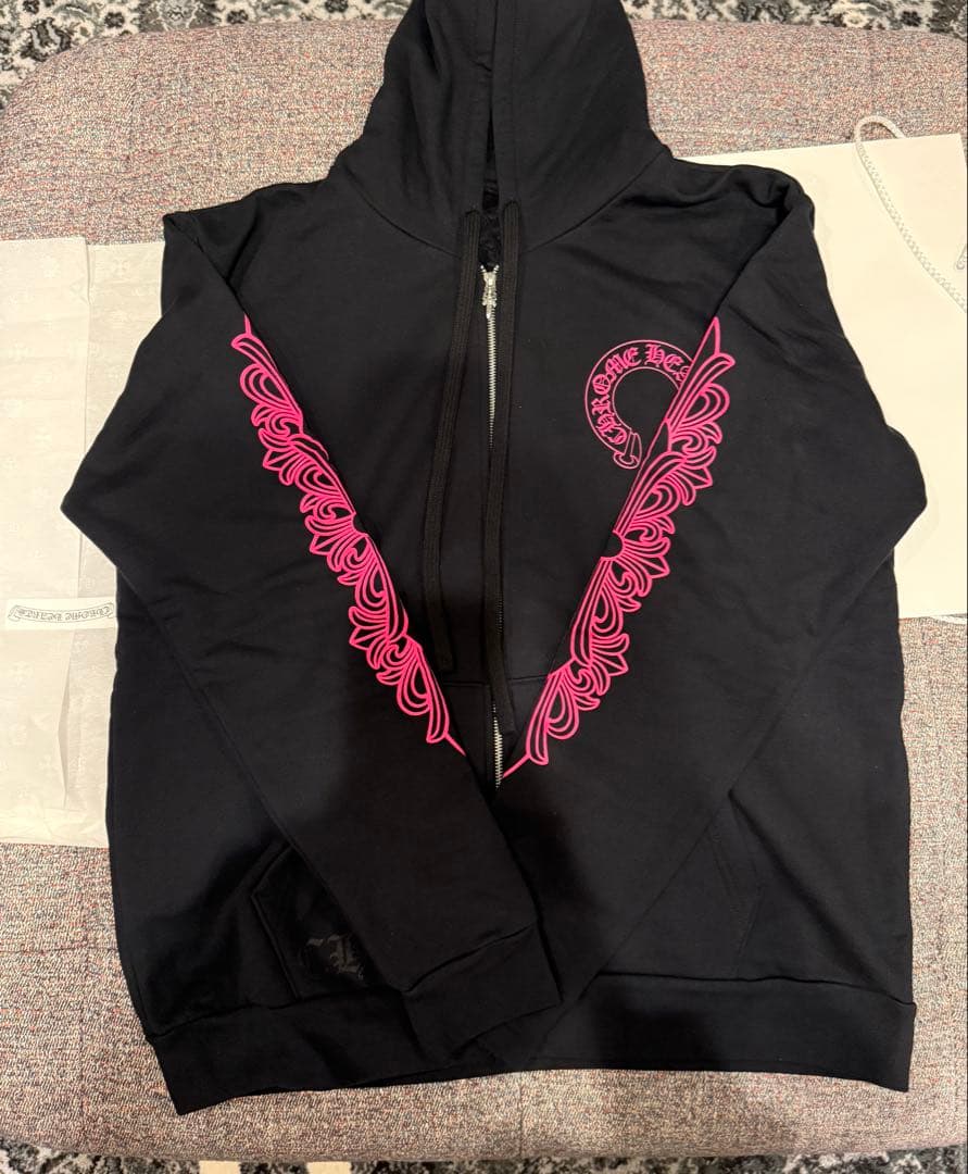 クロムハーツ ジップアップ パーカー ピンク フローラル ホースシュー サイズL