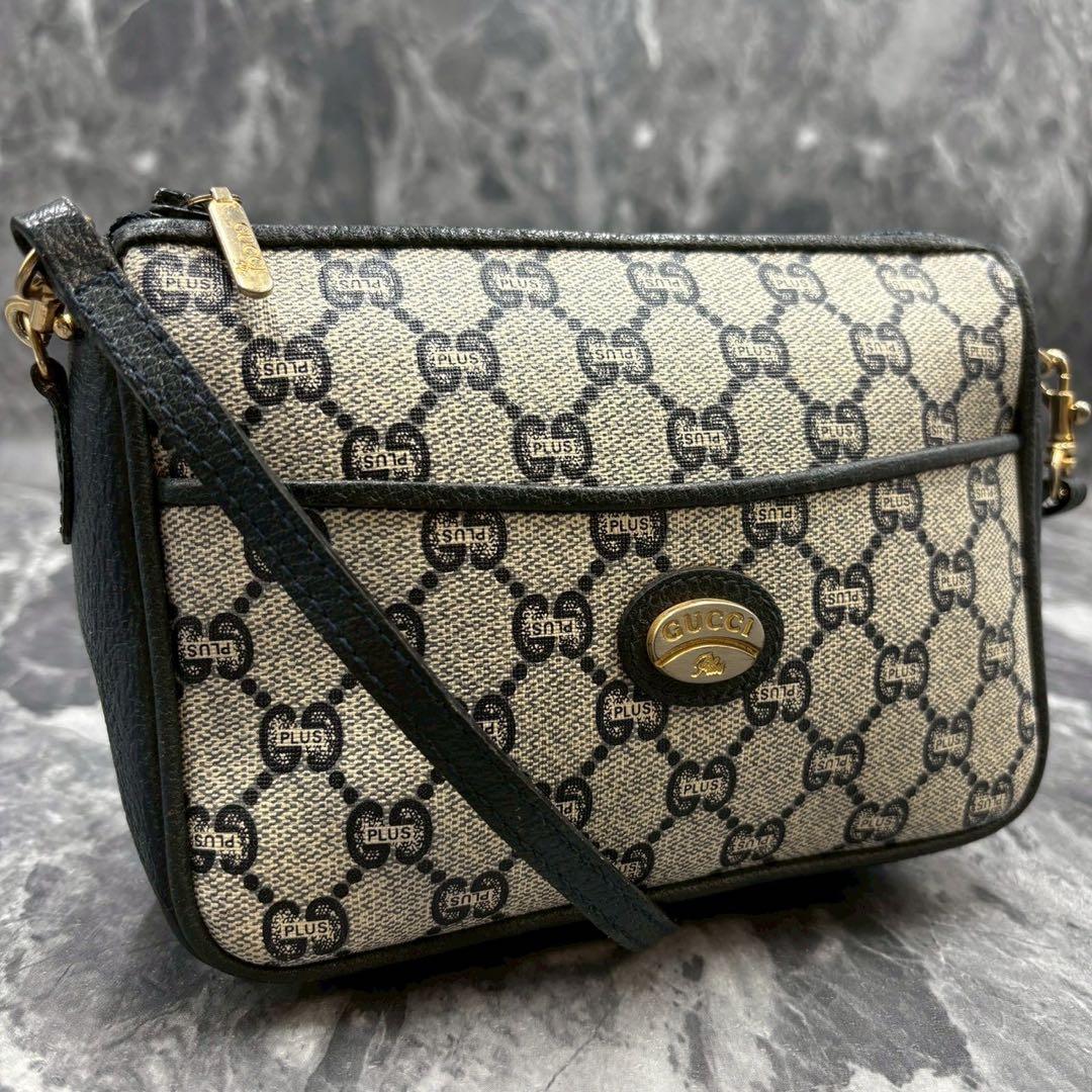 ✨美品✨GUCCI GG ショルダーバッグ ネイビー ベージュ ロゴ レザー金具
