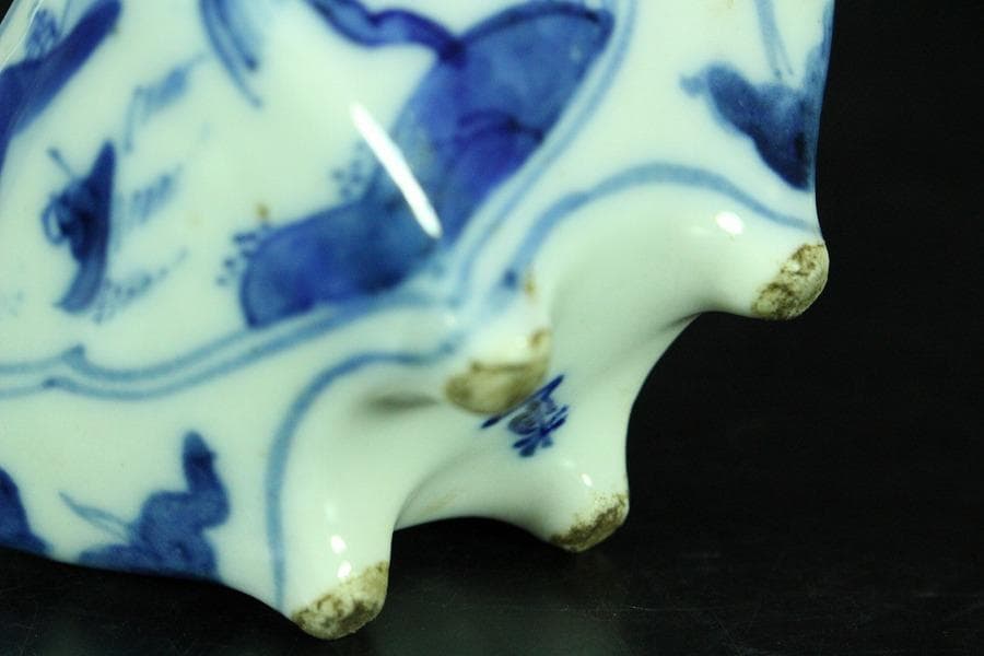 茶道具 青花 獅子蓋 香炉 道八 在銘 高8cm(K-XA787)