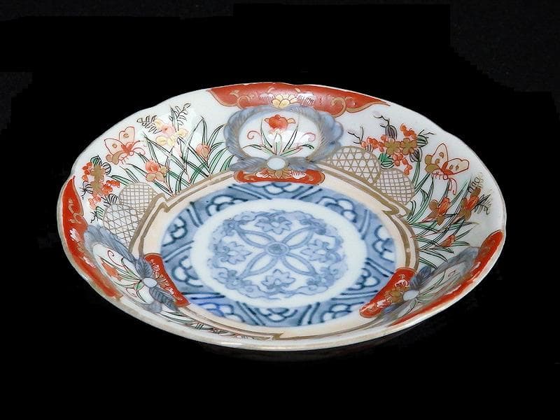 古伊万里　色絵　蝶に菖蒲の図　４寸皿　４枚　C232AS-WWs