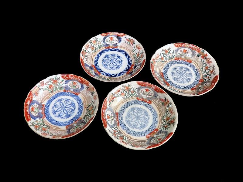 古伊万里　色絵　蝶に菖蒲の図　４寸皿　４枚　C232AS-WWs