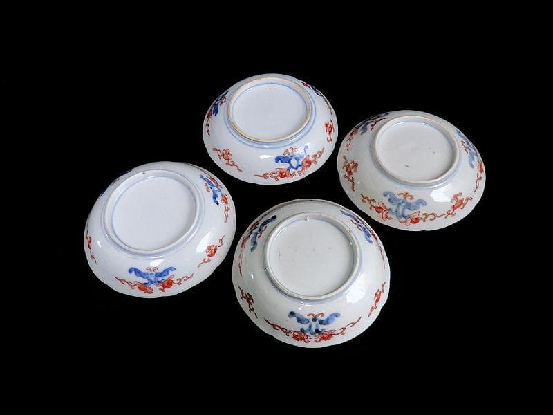 古伊万里　色絵　蝶に菖蒲の図　４寸皿　４枚　C232AS-WWs