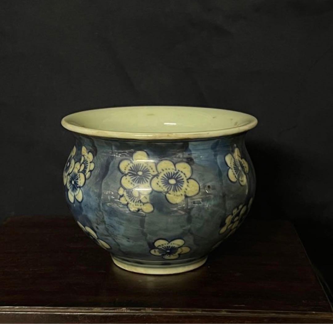 中国古美術•文房具•清時代染付水盂•在銘　：XG44-4
