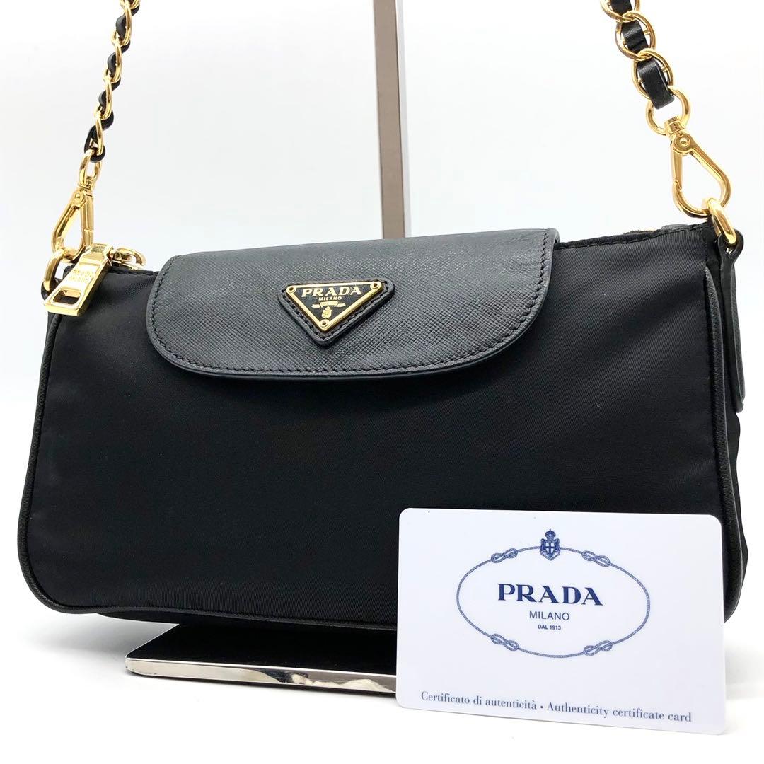 極美品✨プラダ チェーンショルダーバッグ ミニ 三角ロゴ ナイロン 1BH085