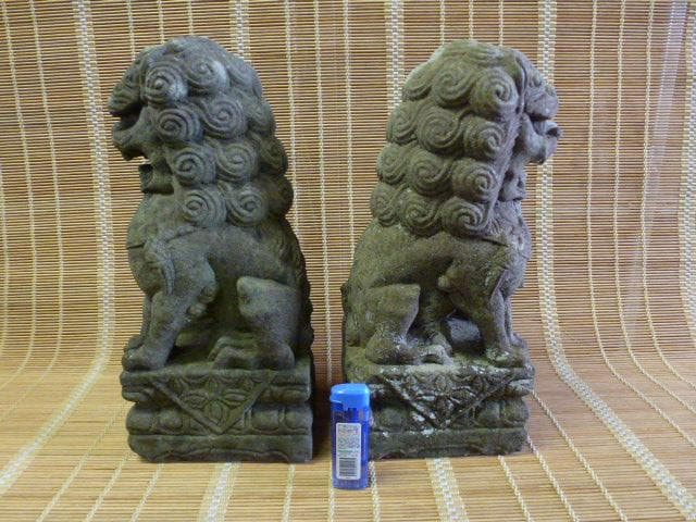 時代　アンティーク　狛犬　一対　石彫　彫刻　縁起物　魔除け　骨董